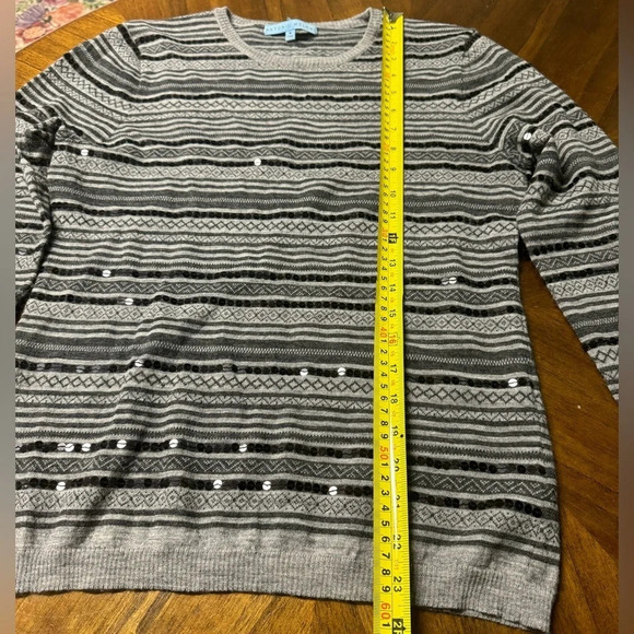 Antonio Melani Wool Blend Long Sleeve Sweater Sequin Stripes Cozy Size Med - Picture 5 of 7